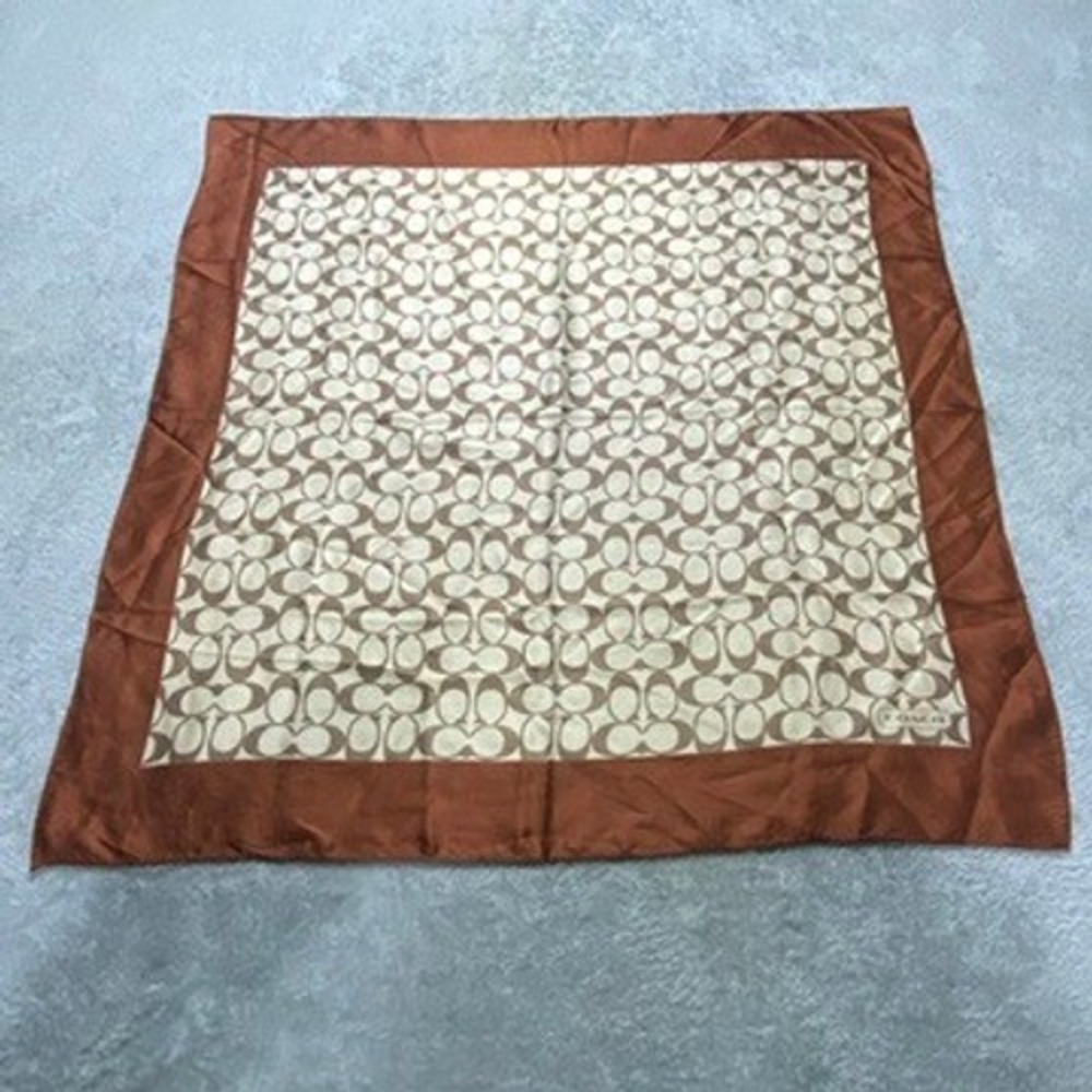 Coach Womens 21x21 Scarf Silk Signature C Logo Monogram Brown Tan Handkerchief